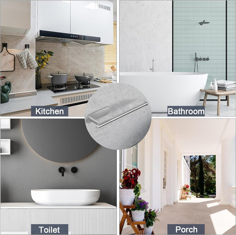 Handdoekhouder zonder boren, zilver 304 handdoekhouder, geborsteld roestvrij staal, uittrekbare handdoekstang om te plakken, voor badkamer en keuken, 23 tot 38 cm