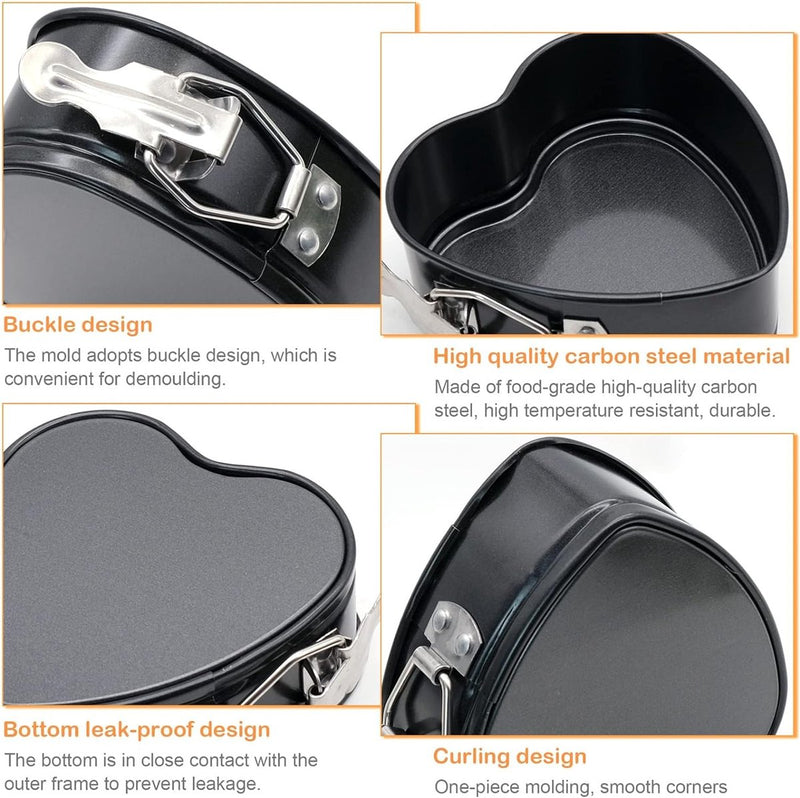 Taartbakvorm, 2 stuks kleine hartvormige springvormen, Ø 11 cm, mini-hartbakvormen, springvorm, taartpannen, mini-hartvorm, taartbakvormen met antiaanbaklaag