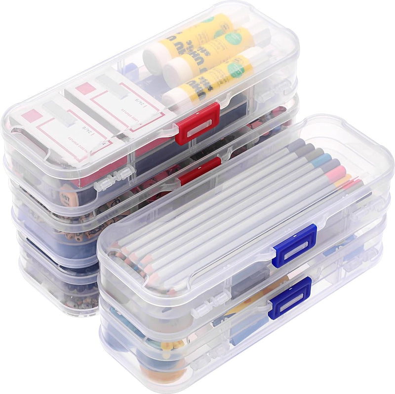 Set van 5 dubbellaags verstelbare pennenbakjes Kunststof stapelbare pennenbakje met deksel Transparante briefpapierdoos Penhouder Opbergdoos voor kinderen Studenten voor schoolbenodigdheden, transparant,