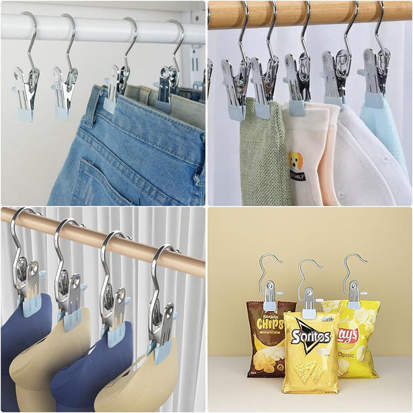 Klemhaken, 30 klemhaken, bootophanging, mini-kledinghaken, wasophanging, handdoekophanging, zonder naaien, klemmen, sokkenklemmen, haken voor handdoeken, klemmen, metaal (blauw)