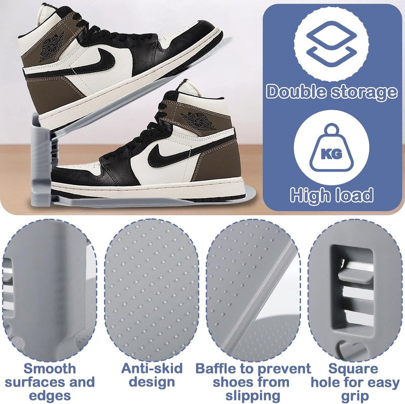10 stuks verstelbare schoenenrekken, schoenenhouderset, 3 in hoogte verstelbaar, afneembaar, ruimtebesparend, antislip, kunststof (grijs)