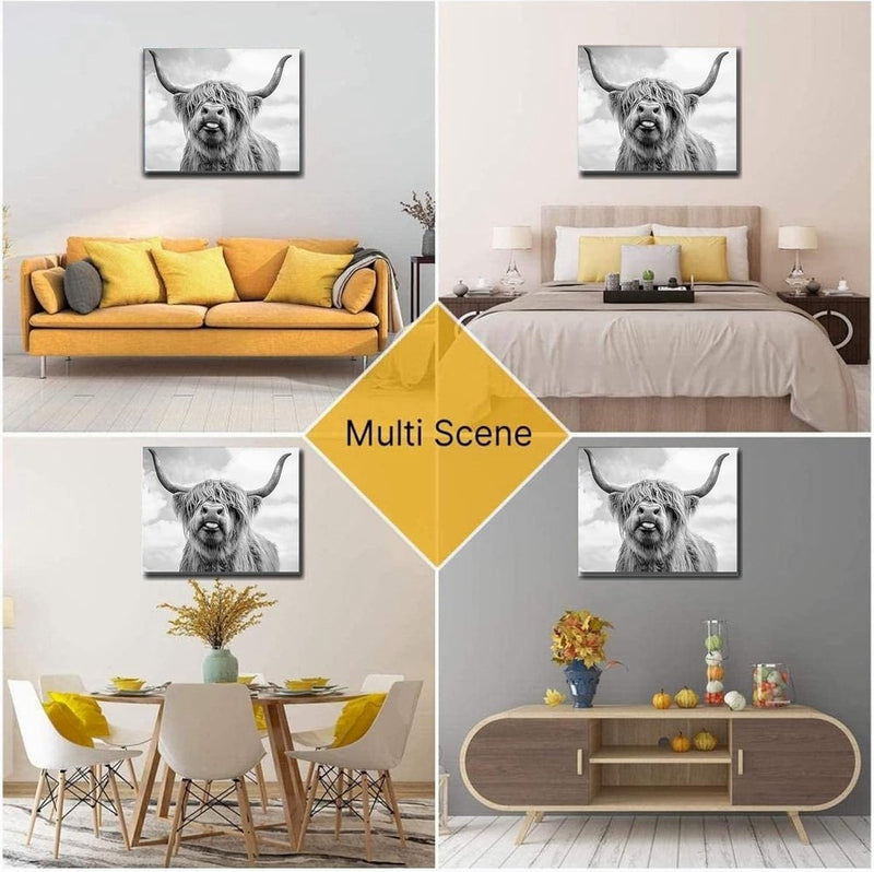 Nordic Highland koe canvas foto's, wandprint schilderij Schotse hooglanden koe prints wandschilderijen, moderne hooglandrundvlees muurkunst poster woonkamer decoratie, geen lijst (50 x 70 cm)