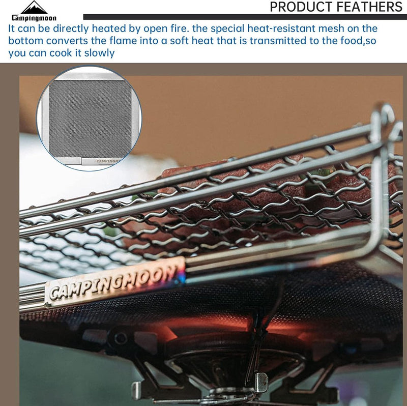 Campingmoon Camping Broodrooster voor Gasfornuis 304 Roestvrij Staal Broodrooster Mini Camping Grill Rack US-1312