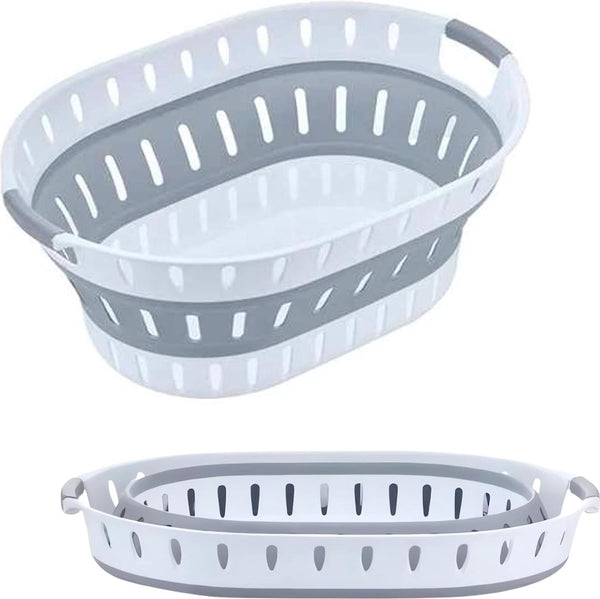 Opvouwbare wasmand, 36 liter, robuust, hoogwaardig, ruimtebesparend, 60 x 43,5 x 23 cm, grijs-wit, multifunctionele wasmand, opbergmand, organizer