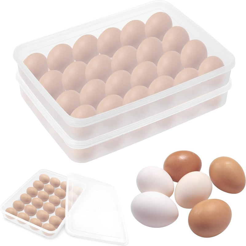 Set van 2 eiercontainers voor de koelkast, eierdoos met plastic deksel, transparante eiercontainer, eierdoosorganizer, stapelbare eierschaal voor keukens