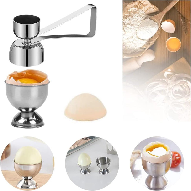 Set van 6 eierdopjes Grappige eierdopjesset Eieropener Eierdopjesset Eierstandaard Eierhouder met roestvrijstalen eieropener Eiersnijder Eierhopper Plastic scheidingsteken voor bakken, ontbijt, dessert