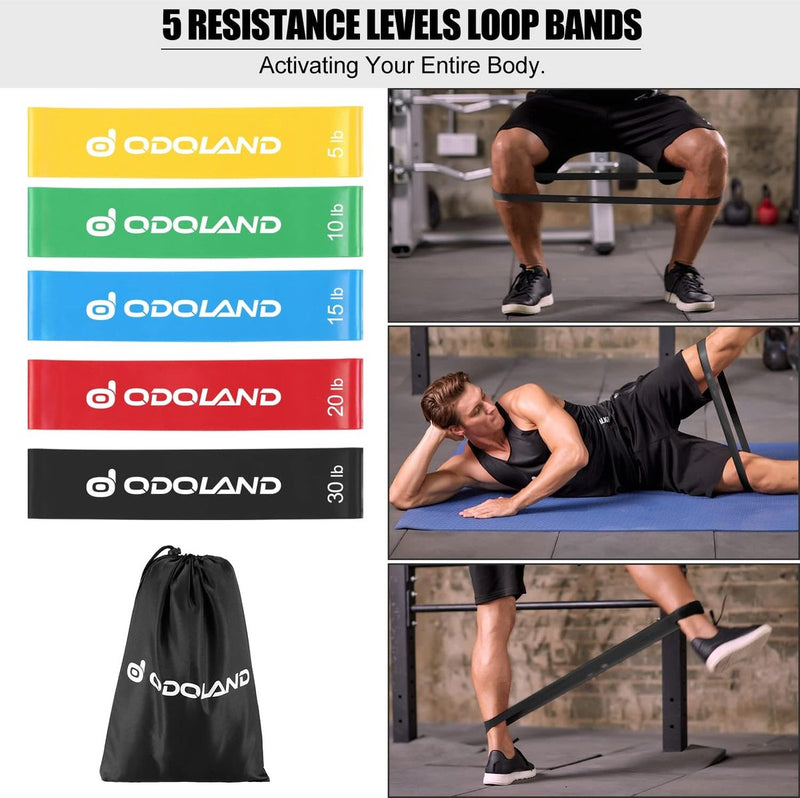Fitnessbandenset pull-up weerstandsbanden in 5 verschillende treksterktes – expanderbandenset incl. optrekband, weerstandsbanden, handgrepen, voetlussen, deuranker, draagtas