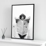 Mooie krant dier muur kunst zwart en wit canvas bedrukte cabine badkamer decoratie bad muur afbeelding, frameloos (aap, 1 stuk - 30 x 40 cm)