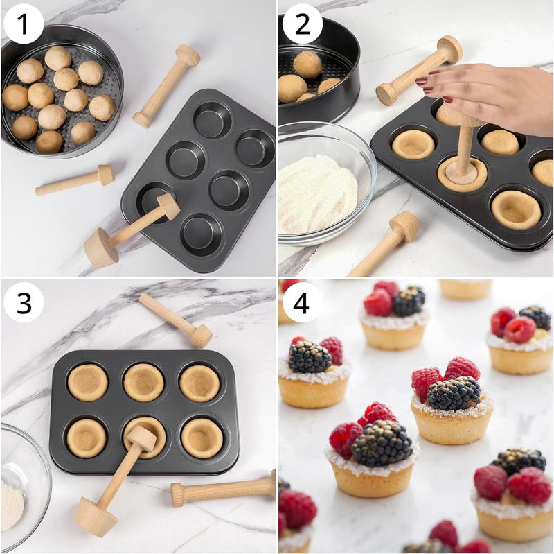 Aardappelstamper hout [3 maten] - dubbelzijdige kruidenstamper voor zuurkool, taarten, deeg, mini-eier- en cheesecakes - voedselveilig bakken accessoires voor het persen en vormen