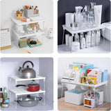 Set van 2 kleine planken, desktop-organizer, staand rek, stapelrek, plankinzet, kunststof met inklapbare metalen poten, kruidenrek voor kantoor, badkamer, keuken, opbergplanken, organisatie,