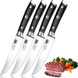 Steakbestek, 4-delig, steakvork, steakmes, roestvrij staal, gepolijst, lemmeten voor thuis en restaurant, geschenkverpakking, Duits roestvrij staal steakbestek 4-delig, 12 cm