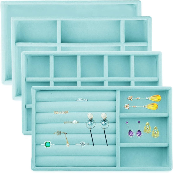 Sieraden Opberglade Sieraden Dienbladen Sieraden Organiseren Sieraden Organisatoren Laden voor Sieraden Lade Inzet Opbergorganisator Systeem Oorbellen Armband Ringen 4PCS (Blauw)