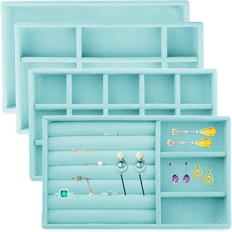 Sieraden Opberglade Sieraden Dienbladen Sieraden Organiseren Sieraden Organisatoren Laden voor Sieraden Lade Inzet Opbergorganisator Systeem Oorbellen Armband Ringen 4PCS (Blauw)