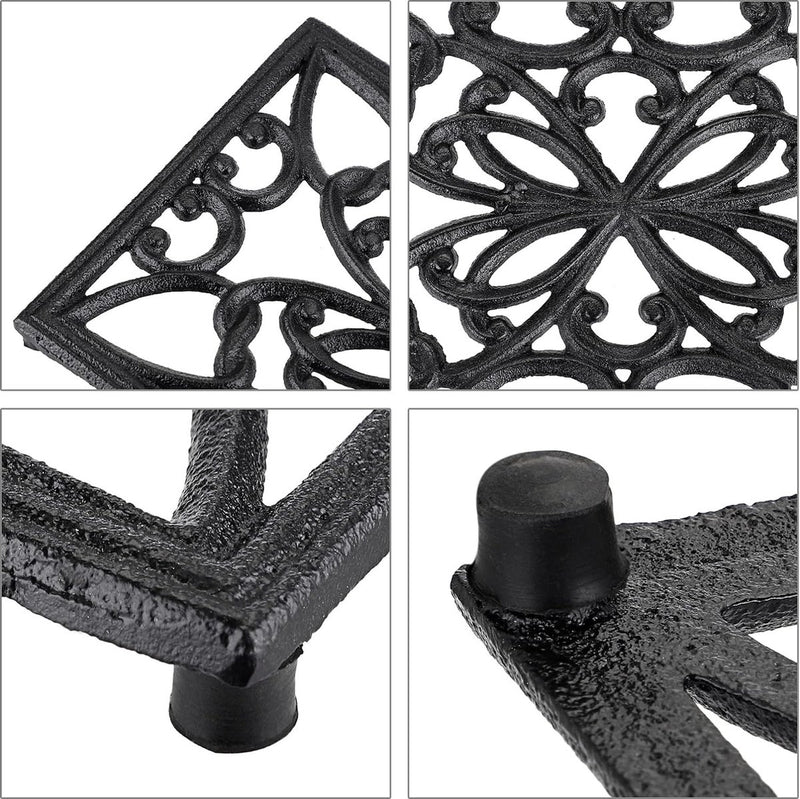 Gietijzeren potmat met vlinderpatroon, vintage roestvrij hittebestendig onderzetter met rubberen voetjes voor eettafel keuken hotpotbasis, kom zwart (25,5 x 15,8 x 1,6 cm)