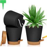 Bloempot van kunststof, 3 stuks, bloempot met schotel, plantenpot, zelfwatergevend, 16,5 x 17 cm, met 20 plantenlabels, bloempot met bewateringssysteem voor kamer- en balkonplanten