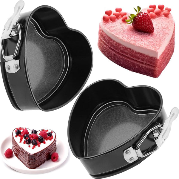 Taartbakvorm, 2 stuks kleine hartvormige springvormen, Ø 11 cm, mini-hartbakvormen, springvorm, taartpannen, mini-hartvorm, taartbakvormen met antiaanbaklaag