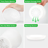 8 stuks 14 cm bloempotten met gat, kleine potten cactussen, kunststof plantenpotten, rond, bloempot met onderzetter voor kantoor en balkon, wit