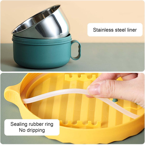 Japanse kom met deksel, 1200 ml ramenkom, plastic soepkom en verwijderbare roestvrijstalen voering, ramenkom, saladecontainer voor bij eetstokjes, Japans servies (geelgroen)