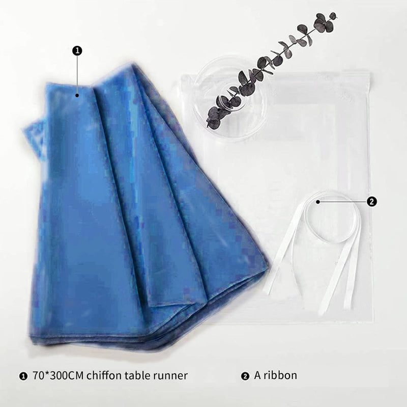 Chiffon tafelloper, 300 x 70 cm, donkerblauw, chiffon, decoreren, tafeldecoratie, romantische bruiloftsloper, tule decoratieve stof voor bruiloft, bruidsfeest, babyshower, verjaardag,