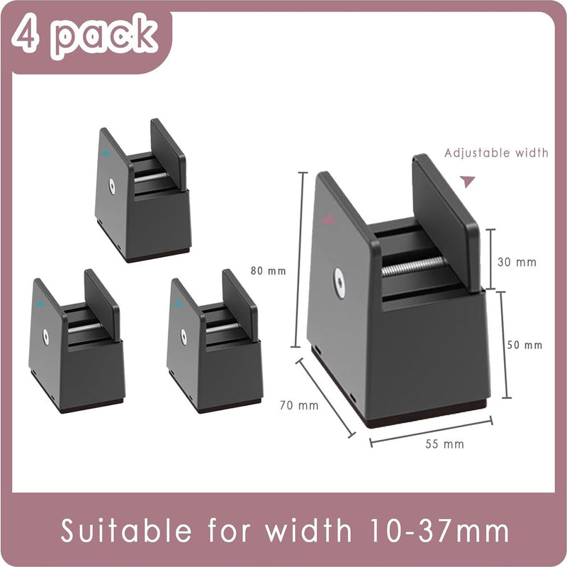 Verstelbare bedverhoger Meubelverhoger 5 cm met schroefklem, zwarte bedverhoger 2 inch zware stoelverhogers, verpakking van 4 meubelverhogers voor vierkante en ronde stoelpoten met een breedte van 0,8-1,6''