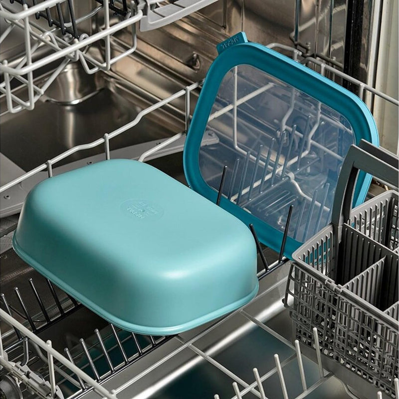 Cirqula multikom set, 3-delig, rechthoekig, Nordic green – 500, 1000, 2000 ml – te gebruiken als voorraaddoos, koelkastdoos, vriesdoos, magnetronservies en serveerschaal met deksel