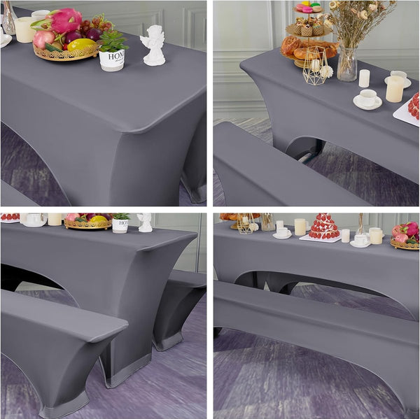 Set van 3 elastische biertafelhoezen, donkergrijze bierbankhoezen en tafelkleden, 50 cm tafelbreedte, biertentsets 220 x 50 x 70 cm voor tuinbanket tuinmeubelen (3 verpakkingen)