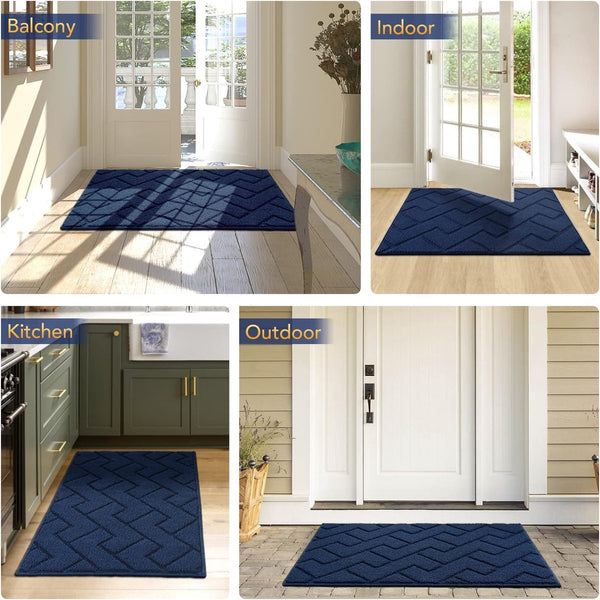 Deurmat voor binnen en buiten, wasbaar, entreement, binnen, vuilvangmat, antislip, deurmat voor entree, patio, hal, tuin, binnen en buiten (blauw, 119 x 180)