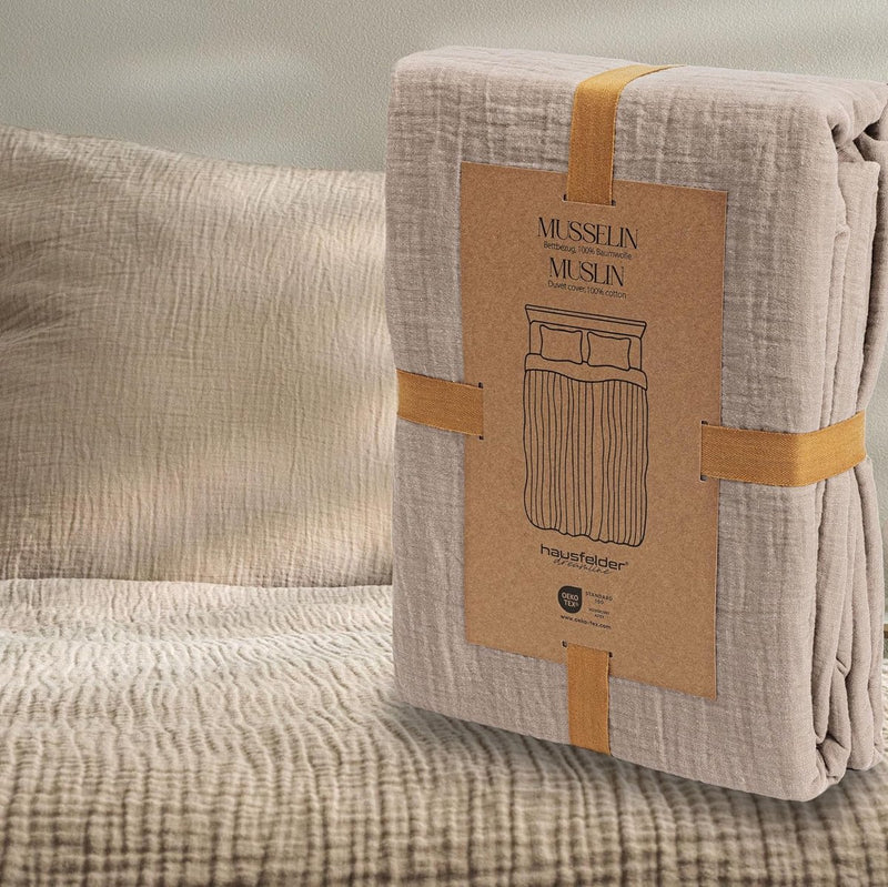 Mousseline beddengoed 135x200 cm - dekbedovertrek van ademend katoen, superzacht, Oeko-Tex gecertificeerd (beige, 135x200cm dekbedovertrek)
