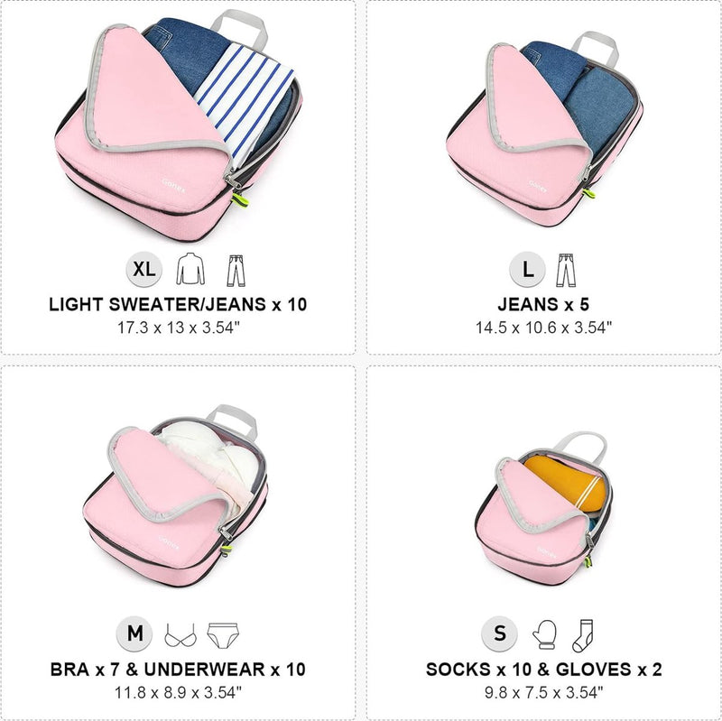 Compression Packing Cubes in a Set of 3 or 4, 4-Piece Set of Packing Cubes / Luggage Organisers / Garment Bags for Travel