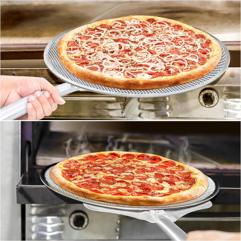 ronde pizzaplaat van 38 cm [2 stuks] - Restaurantkwaliteit, snel bakken, gelijkmatige warmteverdeling - aluminiumlegering, naadloze rand - antiaanbaklaag, roest- en BPA-vrij, ovenbestendig