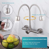 Wandmontage, keukenkraan, roestvrij stalen waterkraan, 360 graden draaibaar, uitloop, mengkraan met één hendel, mengkraan + 2 straalsoorten, spoelbakarmatuur, mengkraan met één hendel