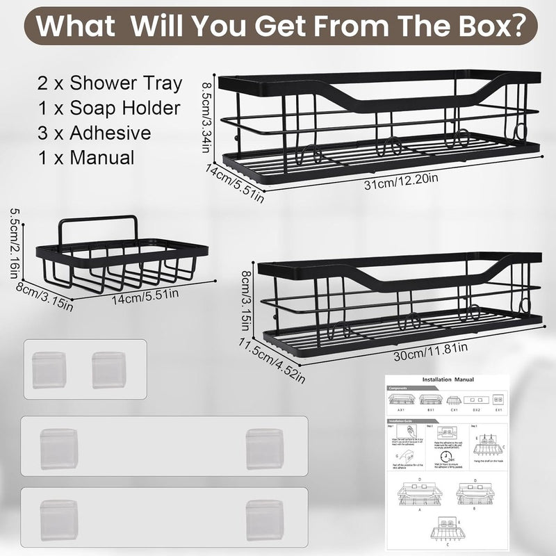 3 stuks doucheplank zonder boren, badkamerorganizer, lijm, zonder boren, shampoohouder voor douche met zeephouder, roestvrijstalen organizer voor badkamer, woonkamer, keuken