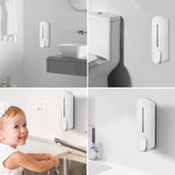 Aan de muur gemonteerde zeepdispenser 300 ml, boorvrij, met lijm, handmatige vloeibare zeepdoos, douche, shampoo, spoeling, dispenser voor toilet, badkamer, hotelkeuken (wit)