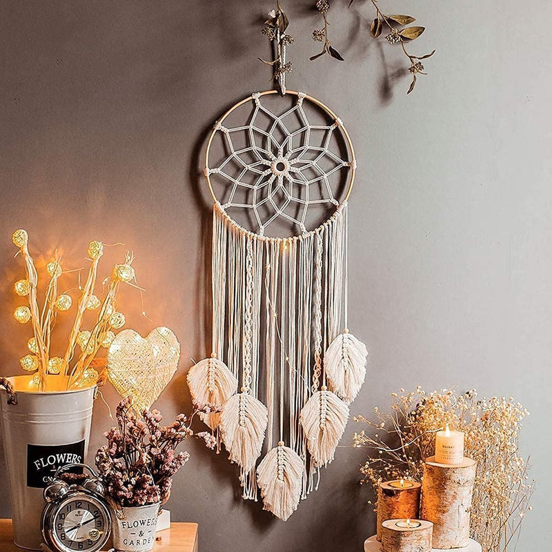 Macrame Dromenvanger Muurbehang Geweven Veren Muurbehang Handgemaakte Dromenvanger Boho Kwasten Decoratie Home Decor Ornament Ambachtelijk Cadeau voor Slaapkamer Woonkamer