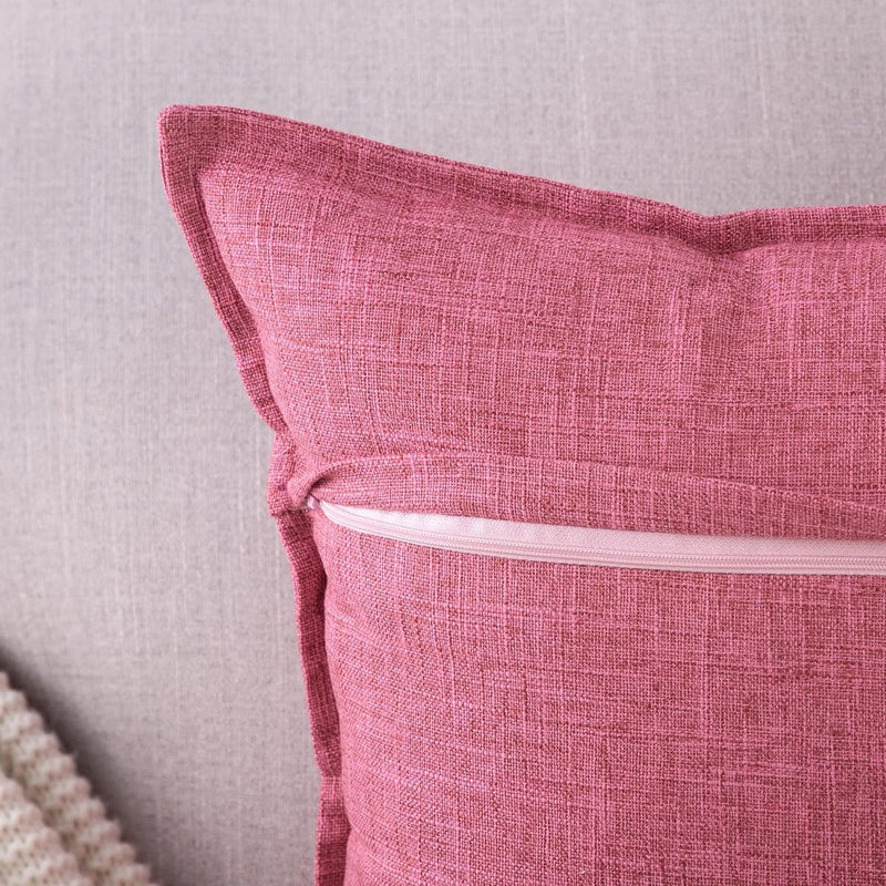 Set van 2 linnen kussenslopen, zachte decoratieve kussenslopen voor bank, slaapkamer, roze, 45 x 45 cm, vierkant