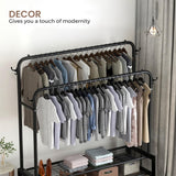 Kledingroede met 2 bovenstangen, 2 onderplanken en 4 kapstokhaken. Dubbele kapstok voor thuis, slaapkamer, woonkamer