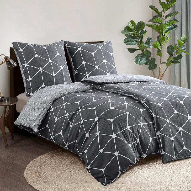 Beddengoed 135 x 200 cm, katoen, 4-delig, katoenen beddengoed 135 x 200 cm, 4-delig, met geometrisch patroon, dekbedovertrekset, 4-delig, katoen met ritssluiting