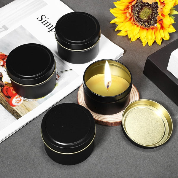 Lege kaarsenhouders, 24 stuks, zwart, kleine ronde metalen blikjes met deksel, blikjes, kerstdozen, geschenkdozen, metaal, theeblikjes, koekjesdoos, kaarsenmaken, blikjes