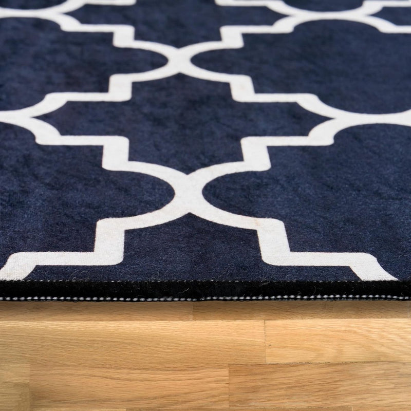 Vloerkleed voor de woonkamer, laagpolig, modern, geometrisch, antislip, voor de gang, tapijt, gel, loper, zwart en wit (zwart, 80 x 300 cm)