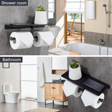 Toiletpapierhouder zonder boren met telefoonhouder wc-rolhouder dubbele rolhouder wc-rolhouder met plank badkamer wc-papierhouder wandhouder voor badkamer zwart