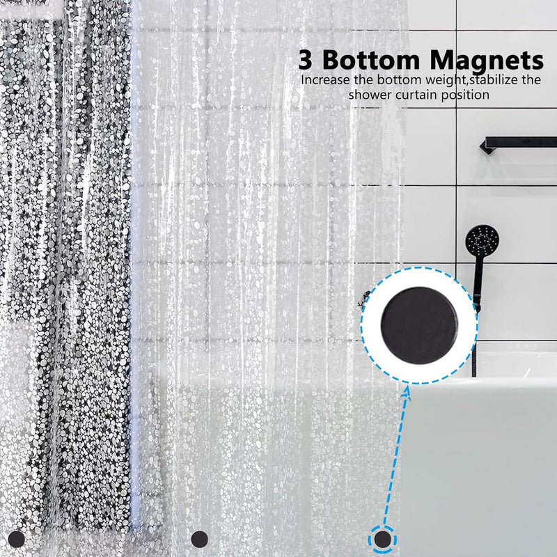 Douchegordijn, 180 x 200 cm, waterdicht douchegordijn met gewichtmagneten aan de onderkant, PEVA wasbaar badkamergordijn, antibacteriële schimmel, badgordijn met 12 douchegordijnringen