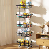 Keuken-niswagen met 5 niveaus, keukentrolley op wielen met handvat en remmen, voor kleine ruimtes in keuken, eetkamer, badkamer, zwart