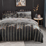 geometrisch beddengoed, 135 x 200 cm, grijs, marmer, omkeerbaar beddengoed, vintage, geruit, microvezel dekbedovertrek en 1 kussensloop 80 x 80 cm, met ritssluiting