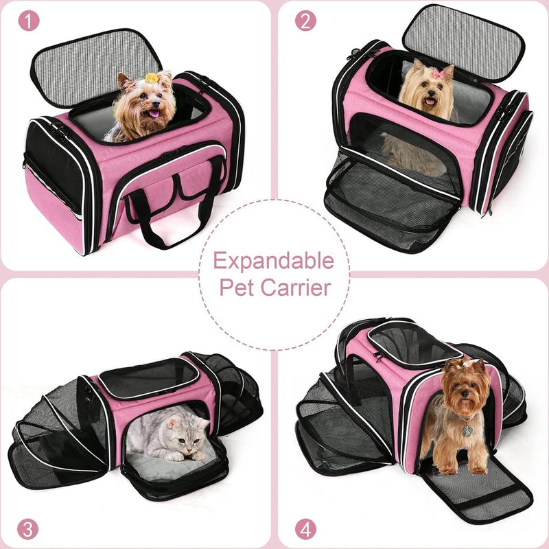 Huisdiertas, huisdierdrager voor katten en kleine honden in de auto, voegtuig of in de trein, roze