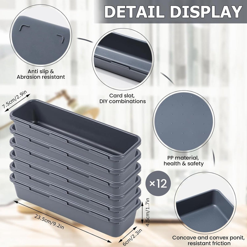 12 stuks lade-organizer, kantooropbergsysteem, opbergdoos, ladeorganizer keuken, verstelbaar, antislip organizer voor bureau, badkamer, kantoor, benodigdheden