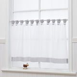 Vitrage, voile, bistrogordijn met lussen, transparant gordijn, modern, raamgordijn, gaas, voor keuken en woonkamer, landhuis (h x b) 60 x 90 cm, grijze rand)