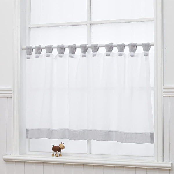 Vitrage, voile, bistrogordijn met lussen, transparant gordijn, modern, raamgordijn, gaas, voor keuken en woonkamer, landhuis (h x b) 60 x 90 cm, grijze rand)