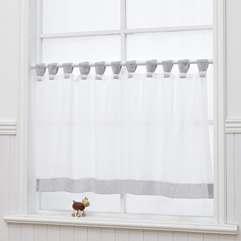 Vitrage, voile, bistrogordijn met lussen, transparant gordijn, modern, raamgordijn, gaas, voor keuken en woonkamer, landhuis (h x b) 60 x 90 cm, grijze rand)