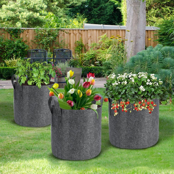 27 l stoffen plantenzak aardappelzak met handvat, herbruikbare plantenzak voor het kweken van aardappelen, tomaten, groenten, bloemen, verdikte en geventileerde tuinpot, 5 stuks, grijs