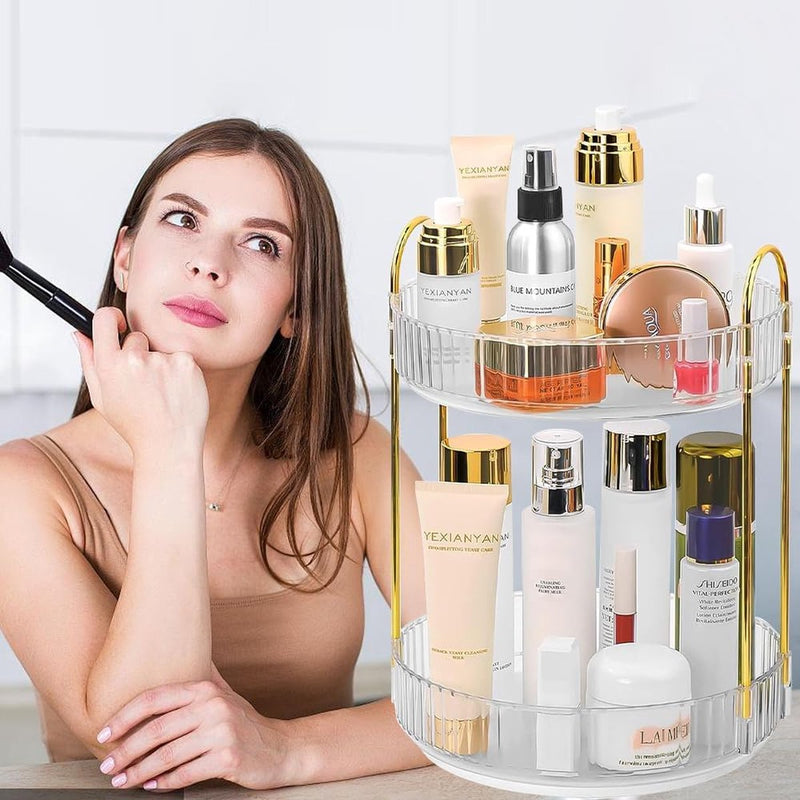 Make-up organizer voor de kaptafel, roterende cosmetica-opslag (2 niveaus, transparant)